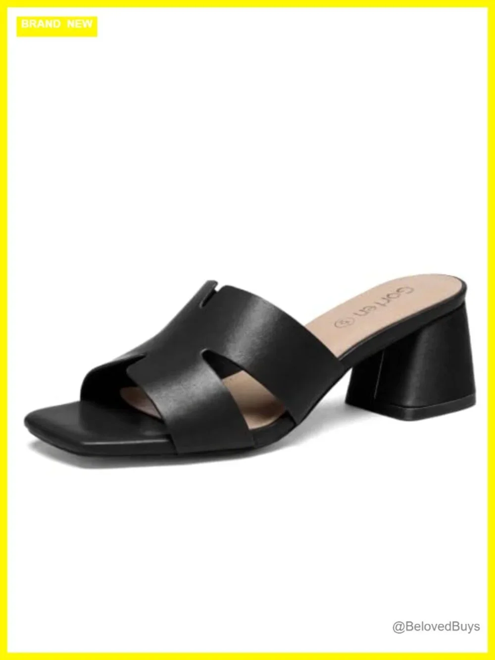 Women's Square Toe Low Block Heel Sandals Slip On Casual PU Leather